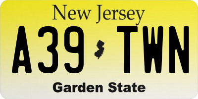 NJ license plate A39TWN