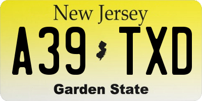 NJ license plate A39TXD