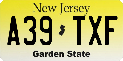 NJ license plate A39TXF