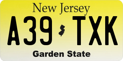 NJ license plate A39TXK