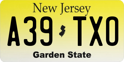NJ license plate A39TXO