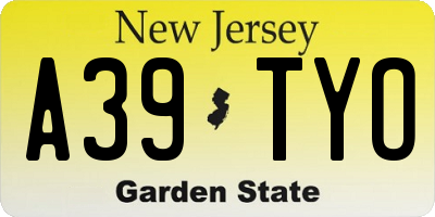 NJ license plate A39TYO