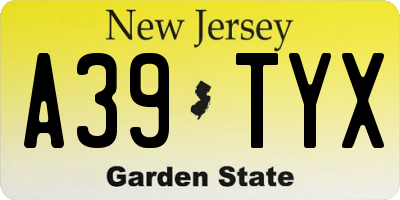 NJ license plate A39TYX