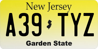 NJ license plate A39TYZ