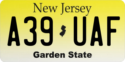 NJ license plate A39UAF