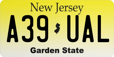 NJ license plate A39UAL