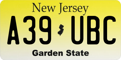 NJ license plate A39UBC