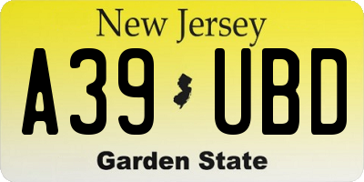 NJ license plate A39UBD