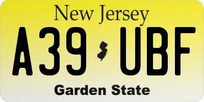 NJ license plate A39UBF
