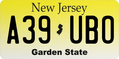 NJ license plate A39UBO