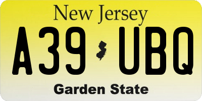 NJ license plate A39UBQ