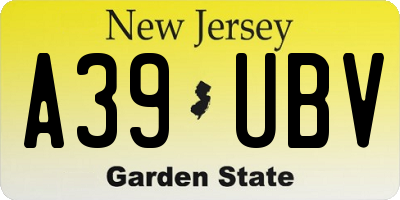 NJ license plate A39UBV