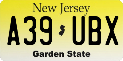 NJ license plate A39UBX