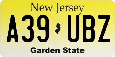 NJ license plate A39UBZ