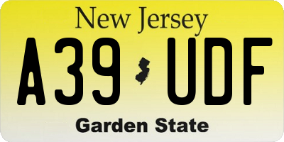 NJ license plate A39UDF