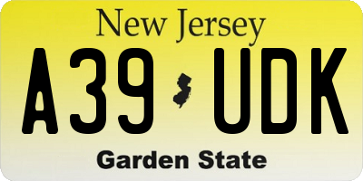 NJ license plate A39UDK