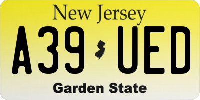 NJ license plate A39UED