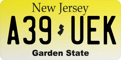 NJ license plate A39UEK
