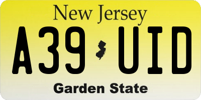NJ license plate A39UID