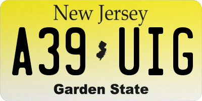 NJ license plate A39UIG