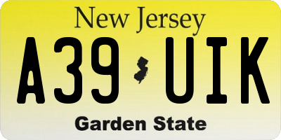 NJ license plate A39UIK