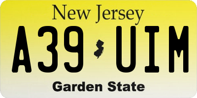 NJ license plate A39UIM
