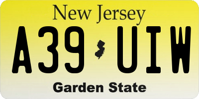 NJ license plate A39UIW