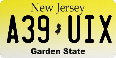 NJ license plate A39UIX