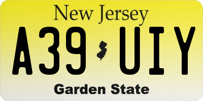 NJ license plate A39UIY