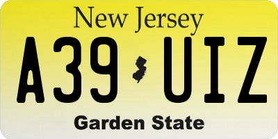 NJ license plate A39UIZ