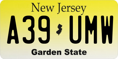 NJ license plate A39UMW
