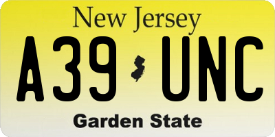 NJ license plate A39UNC