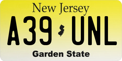 NJ license plate A39UNL