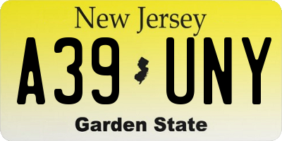 NJ license plate A39UNY