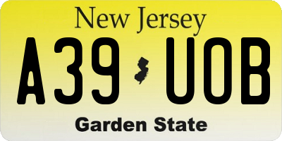 NJ license plate A39UOB