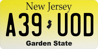 NJ license plate A39UOD