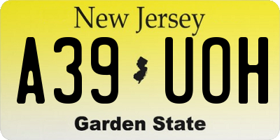 NJ license plate A39UOH