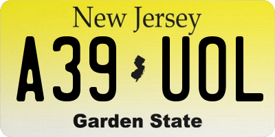 NJ license plate A39UOL