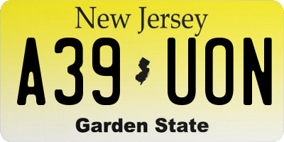 NJ license plate A39UON