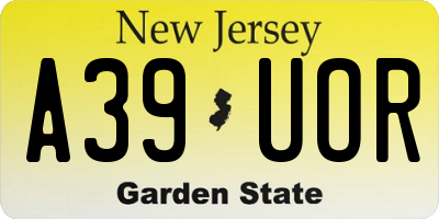 NJ license plate A39UOR