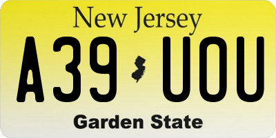 NJ license plate A39UOU
