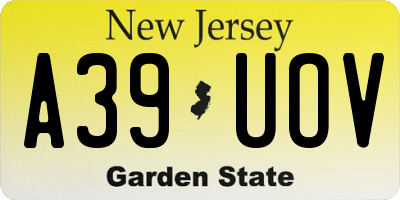 NJ license plate A39UOV