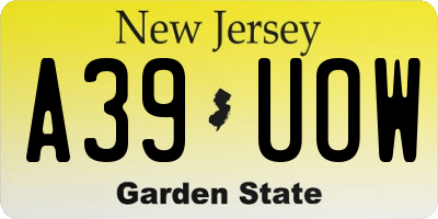 NJ license plate A39UOW
