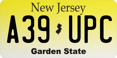 NJ license plate A39UPC