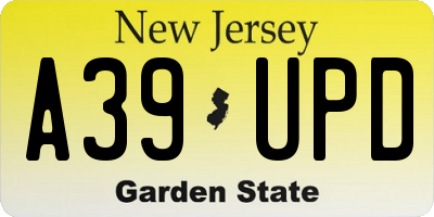 NJ license plate A39UPD