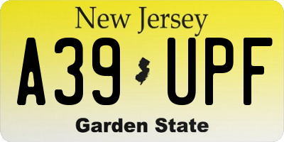 NJ license plate A39UPF