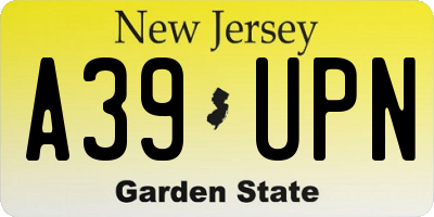 NJ license plate A39UPN