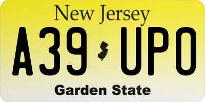NJ license plate A39UPO