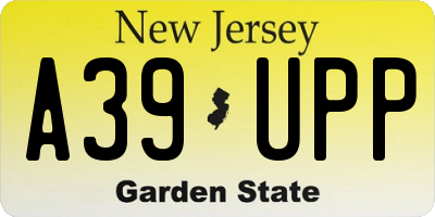 NJ license plate A39UPP