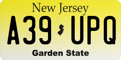 NJ license plate A39UPQ